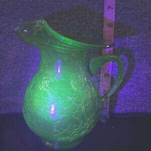 UV Reactive Green Crackle glass c1960s wide mouthed Kanawha Pitcher
